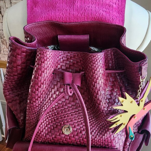Woven Leather Backpack in Burgundy - Picture 6 of 15